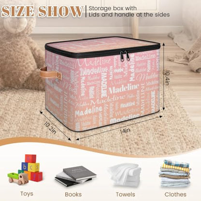 Custom Name Storage Basket, Personalized Keepsake Box, Pink Orange | Foldable Fabric Gradient Large Memory Bin with Handle Lid Lightweight Waterproof Dustproof, 14"L x 10.2"W x 10.4"H - color: Option 21