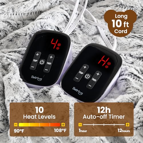 Bearhug Electric Blanket King Size 100" x 90" Dual Controllers Heated Blanket, 10 Heat Settings, 1-12 Hour Auto Shut-Off, Faux Fur & Sherpa Dual-Sided, Machine Washable, Gift-Ready Elegant Packaging - color: Dreamy Milky Way, size: King Size 100" × 90"