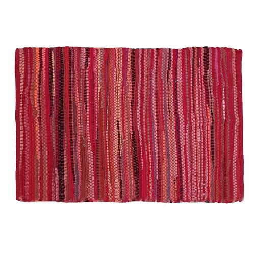 Chindi Woven Rug 2x3 Feet - Red | Cotton Throw Rugs for Kitchen, Entryway, Easy Care Small Boho Mat - color: Red, size: 2 x 3 feet