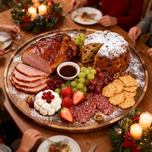 Utoplike Extra Large Acacia Serving Tray, Rotating 23.6'' Charcuterie Board | Cheese Board with Rotating Base, Raised Edge, Removable Dividers, Turntable Organizer Tray for Food, Snacks, Party, Dining - size: 23.6"