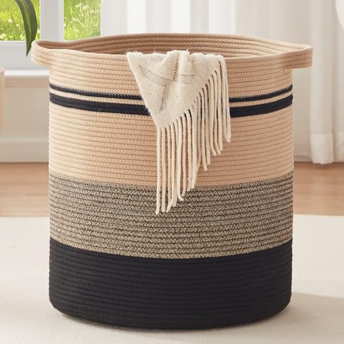 OIAHOMY 80L Laundry Baskets-Laundry Hamper,Storage Basket with Handles,Decorative Basket for Living room,Woven Storage Basket for Toys Bin,Pillows, Blankets,Clothes-20x18in-Yellow Black - color: Yellow Black, size: 18*18*20in