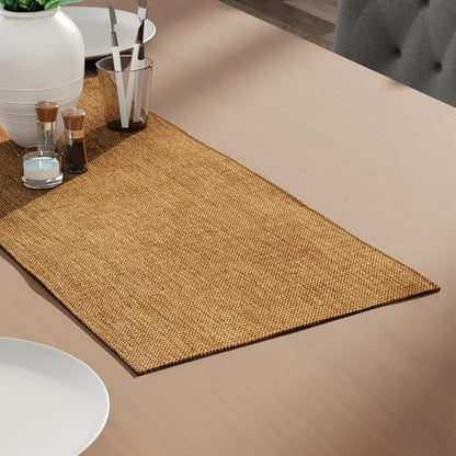 Encasa XO Table Runner 2 Seater, Soft Chenille 13"x36" | Mustard, Woven Rib Texture | Machine Washable | Colorfast & Shrink Resistant | Durable Polyester Yarns - color: Mustard, size: 13x36 in