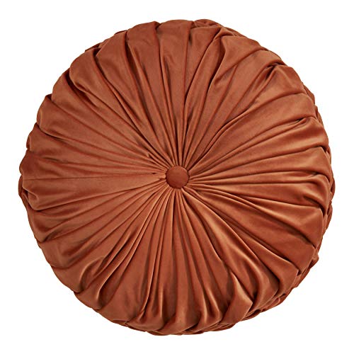 SARO LIFESTYLE Round Velvet Pintucked Poly Filled Throw Pillow - color: Rust, size: 1 Count (Pack of 1)