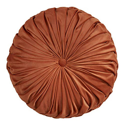 SARO LIFESTYLE Round Velvet Pintucked Poly Filled Throw Pillow - color: Rust, size: 1 Count (Pack of 1)