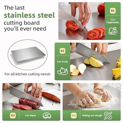 50*40cm/19.7*15.8inches L-Shaped Counter Cutting Board with Lip for Kitchen | Metal Cutting Board 304 Stainless Steel,Double-Sided Use Chopping Board - Perfect for Baking,Bread,Meat,Fruits,Vegetables - size: 19.7"L x 15.8"W
