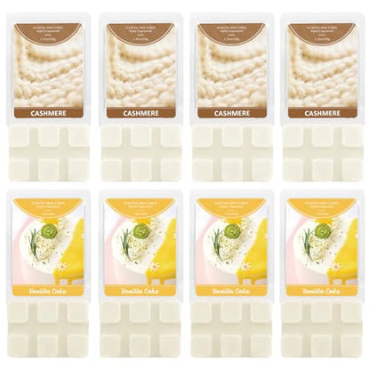 SCENTORINI Wax Melts, Scented Wax Cubes for Warmer, Fall Scents 8 Pack | 4 Cashmere & 4 Vanilla Cake Soy Wax Melts, Home Fragrances New Year, Valentine's Day Gifts Set for Family, Lovers - size: 4 Cashmere & 4 Vanilla Cake