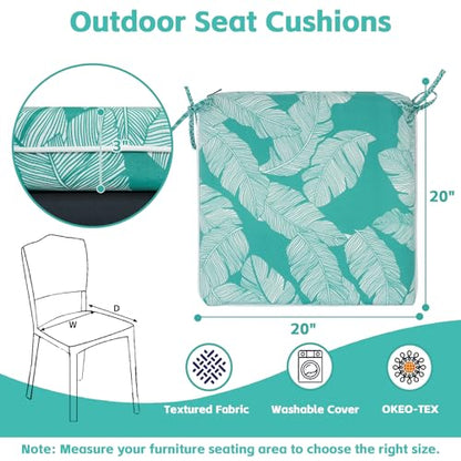 COZYVIDA Outdoor Chair Cushions Set of 4, 20"x20" Square Seat Pads with Tie Straps and YKK Zippers, 35D High-Density Foam, Water-Resistant Fabric,UV-Resistant 1000+ Hrs - color: Print 034