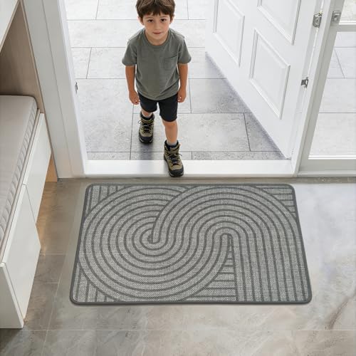 HDFK Geometric Front Door Mat Grey 30x17inches Non-Slip Low-Profile Indoor | Absorbent Washable Easy Clean Welcome Entrance Rug - color: Grey, size: 30"x17"