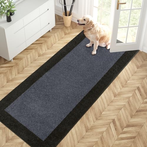 PURRUGS Hallway Runner Rug, 32" x 72", Bluish Grey & Charcoal | Machine Washable, Non-Slip, Waterproof TPR Backing, Super Absorbent, Low Profile, For Hallway, Kitchen, and Entryway - color: Bluish Grey & Charcoal, size: 32" X 72"