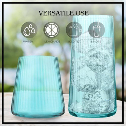 ARTLAND Soho Optic 14.5 oz Double Old Fashion & 17.5oz Highball Glasses (8-Piece Set) - Modern Design Barware Glasses - Elegant Durable & Stylish Bar Glassware Essential, Dishwasher Safe (Turquoise) - color: Light Turquoise, style: Highball & DOF (8-Piece