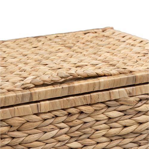 Storage Trunk with Metal Frame, Natural, 20.5 by 14.8 by 13.4 Inches | Safety Hinge, Heavy-duty Wicker Chest, Handwoven Water Hyacinth - color: Natural (Hyacinth), size: 20.5" x 14.8"