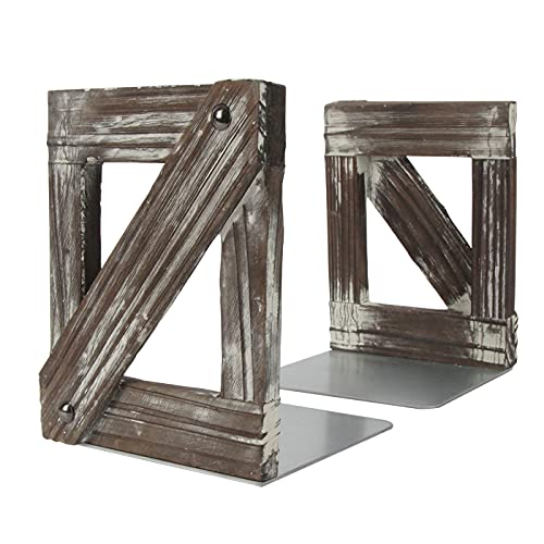 J JACKCUBE DESIGN Rustic Bookends 1 Pair, Decorative Farmhouse Bookend for Heavy Books Magazine DVD on Desk Table Shelf - MK709A - color: Rustic Wood