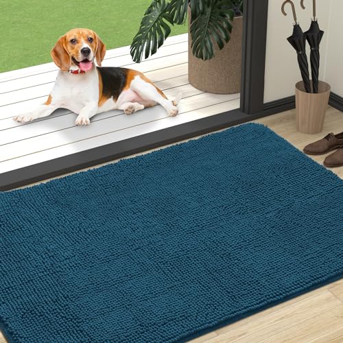 OLANLY Dog Door Mat for Muddy Paws 47x32, Super Absorbent Chenille Mud Mat | Atlantic Blue, Absorbs Moisture and Dirt, Non-Slip Machine Washable Doormat, Quick-Dry Indoor Entryway Floor Carpet for Dogs - color: Atlantic Blue, size: 47" X 32"