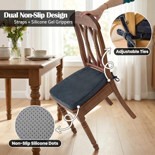 Kitchen Chair Pads, Charcoal Gray, 17"x16", Set of 2 | 2'' Thick Cooling Gel High-Density Foam, Non-Slip Bottom, Hidden Zipper, Removable Washable Cover, Suitable for Dining Chairs - color: Charcoal Gray, size: 2 Count (Pack of 1)