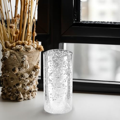 WGVI Hurricane Candle Holder Sleeve, W: 3", Ht: 6", Silver Speckled Glass Cylinder Open Both Ends, Chimney Tube Shade, 2 Pieces - color: Silver Speckle, size: 3x6"H