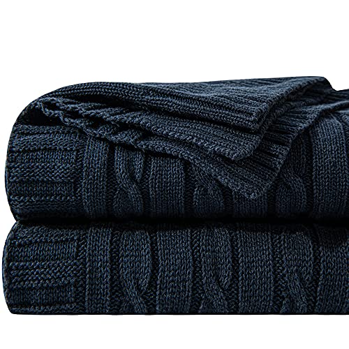 NTBAY Cotton Cable Knit Throw Blanket, 51 x 67, Navy | 100% Cotton Cable Knit Throw with Breathable, Lightweight Cnstruction for Sofa, Bed, Reading, and Decorative Layering - color: Navy, size: Throw(51"x67")