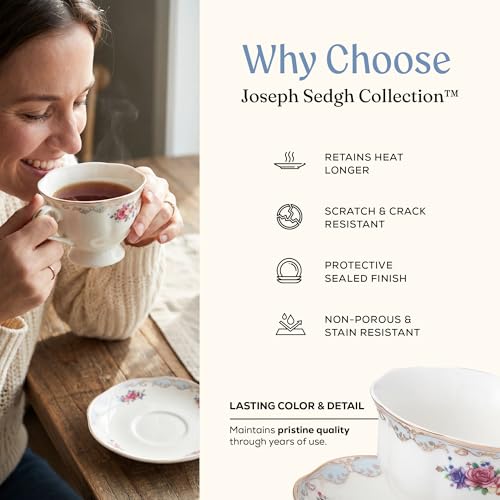 Joseph Sedgh Collection Romantic Bloom Bone China Dinnerware Set, 57-Piece | Service for 4, Premium Ash Bone China, Dishwasher Safe - size: 20 Piece Set