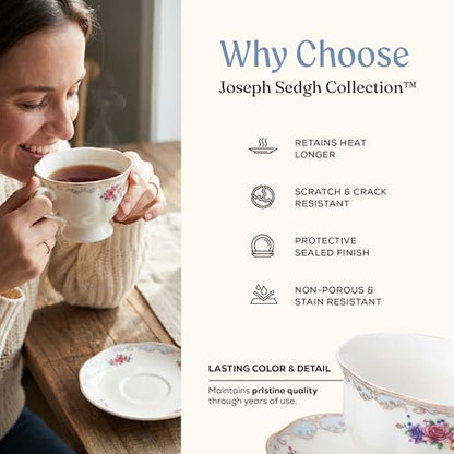Joseph Sedgh Collection Romantic Bloom Bone China Dinnerware Set, 57-Piece | Service for 8, Premium Ash Bone China, Dishwasher Safe - size: 57 Piece Set