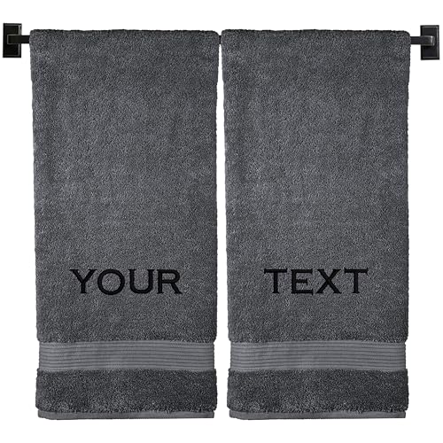 Personalized Bath Towels | Set of 2 | Choose from 12 Fonts | Genuine Turkish Cotton | Oeko-Tex Certified | Personalized Towels | Bathroom Towels - color: Gray - Bath Towels