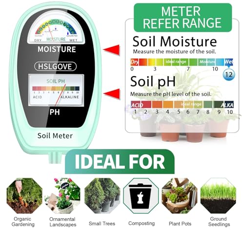 HSLGOVE Soil Test Kit, 2-in-1 Soil Moisture Meter/Soil PH Meter, Dual Screen Soil Tester, Soil Moisture Meter for Plants Watering/Gardening for Lawn,Farm Indoor&Outdoor Use-Pale Green