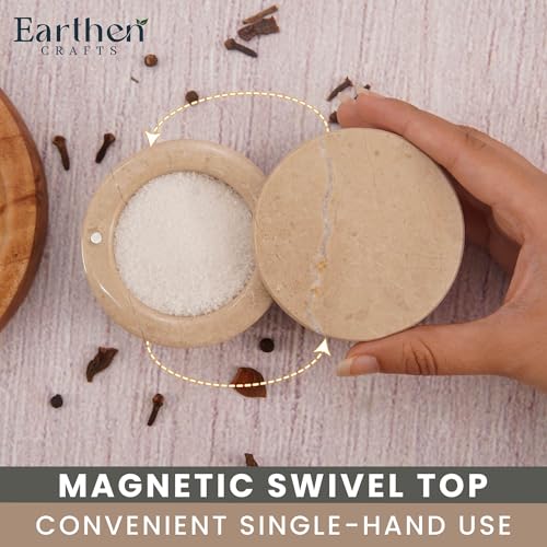 Marble Salt Cellar with Swivel Lid 3 Inch Beige Stone Mini Salt Box for Kitchen Counter with Magnetic Closure, 2.5 OZ Capacity, Ideal for Kosher Salt and Gourmet Seasonings - color: Verona