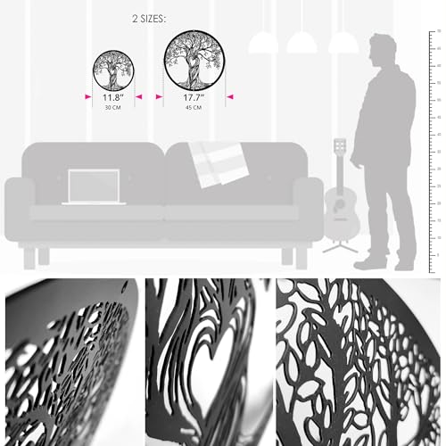 Acopelo Metal Wall Decor, Tree of Life, Black, 18 Inches | Tree Art Wall Sculpture, Laser Cut Rustic, For Living Room Bedroom, Indoor Outdoor