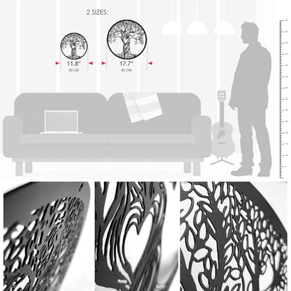 Acopelo Metal Wall Decor, Tree of Life, Black, 18 Inches | Tree Art Wall Sculpture, Laser Cut Rustic, For Living Room Bedroom, Indoor Outdoor