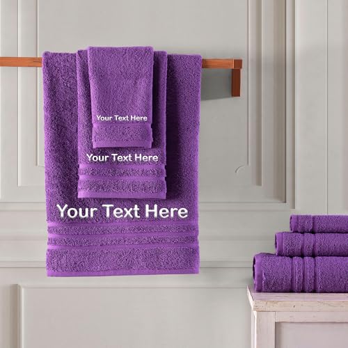 Hawmam Linen Personalized Towels - Customized Turkish Cotton Towel Set, Monogrammed Towels with Initials, Name & Embroidery, Idea for Weddings, Bridal Showers, Anniversaries, for Couples - Purple - color: Lilac