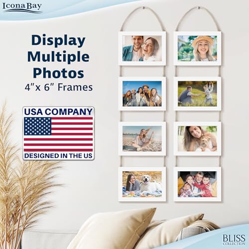 4x6 Hanging Picture Frames Collage with 8 Openings - Winter White, 2 PK | Icona Bay casual style engineered wood frames, designed for wall hanging, space-saving photo display, Bliss collection - color: Winter White, size: 4x6