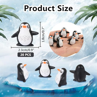 20Pcs Mini Penguin Figurines Resin Animal Statue Ornaments Tiny Potted Home Cake Decor DIY Crafts Accessories Garden Herd of Flat Back Cattle Fairy Outdoor Moss Micro Landscape Decoration