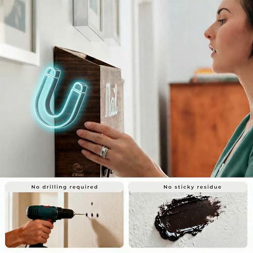 eBun Narrow Wood Mail Holder 2-Pack with 12 Key Hooks | Wall Mount, No-Drill Magnetic, Vertical Mail & Bills Slot, Entryway Decor - color: 2-Pack Mail & Bills