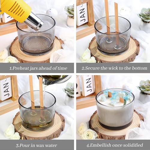 CONNOO 6 Pack 16oz Gray Wide Mouth Glass Candle Jars | Empty Wide Mouth Glass, Bamboo Lids, Sticky Warning Labels, Candle Wick Kit, Dishwasher Safe - color: 6 Pack-Gray