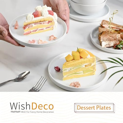Ceramic Appetizer Plates Set of 6, Small Dessert Plates 7 inch, White Round Salad Plate, Porcelain Dinner Dishes for Cake, Waffle, Pasta, Microwave & Dishwasher Safe - color: White 7 inch