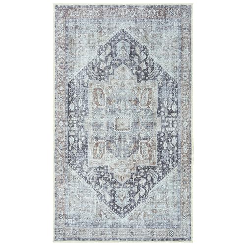 GLN Rugs Bohemian - Taxila - Machine Washable Runner Rug, Boho Washable, Non Slip, Low Pile Chenille Area Rug, Hallway, Bedroom, Kitchen Rug - Easy Clean (2'6"x7' Brown and Gray) - color: Brown/Gray/Cream, size: 2'6" x 7' (Runner)