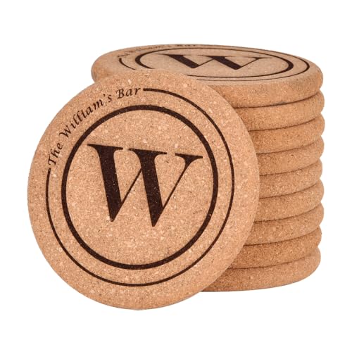Personalized Cork Coasters for Drinks, Custom Engraved Absorbent Heat & Water Resistant Coasters for Cups and Mugs (W) - color: W