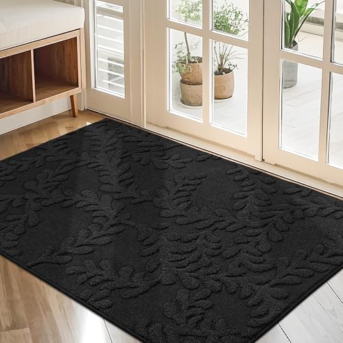 BEQHAUSE Door Mats 32" x 48", Dirt Trapper Doormats, Black | Non-slip Washable Entryway Rugs Indoor, Super Absorbent Welcome Mat for Front Door, Mud Shoes & Paws - color: Black, size: 2'8" x 4' (Rectangular)