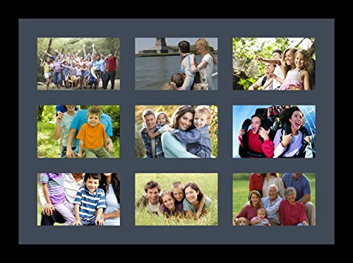 ArtToFrames Collage Photo Frame Single Mat with 9-4x6 Openings with Satin Black Frame and Blue Jay mat. - color: 9 - 4x6 - (2145), size: Blue Jay