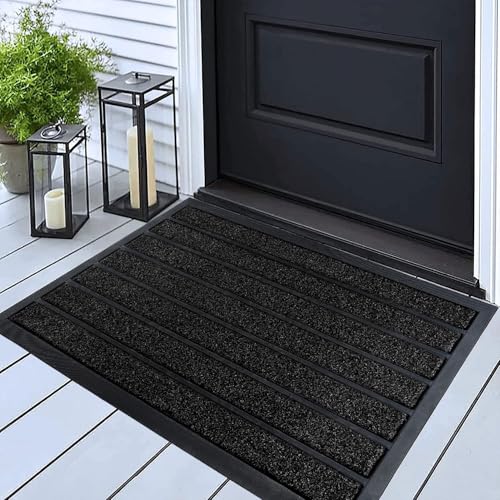 ubdyo Extra Durable Door Mat Outside Entrance (30" x 17", Bright Black) | Dirt Trapping, Non-Slip Backing, Indoor or Outdoor Use, Welcome Mat, Low Profile, Natural Rubber, Stain Fade Resistant - color: Bright Black, size: 30" x 17" (Rectangular)