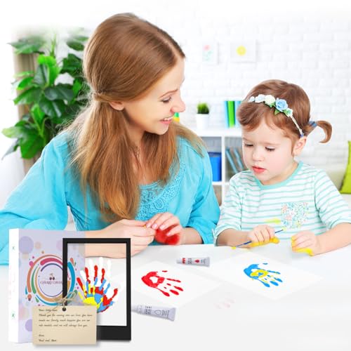 CHERRY CHEERS Family Handprint Kit with Light, Handprint Keepsake Frame, Wooden Led Light, Easy Install, No Need Screw etc, Non-Toxic Paints (Black) - color: Black