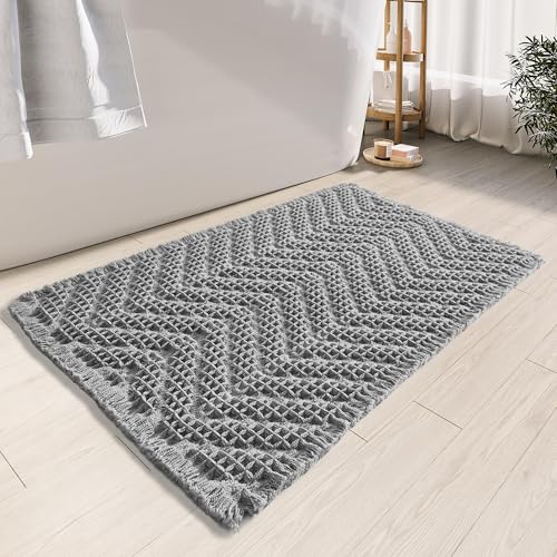 BULULOM Upgraded Bath Mat, Non Slip, Machine Washable - Super Absorbent Waffle Weave, Rubber Backed, Ultra Soft - Gray, 17" x 24" - color: Aa-grey, size: 17"*24"