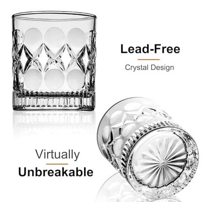 PARACITY Whiskey Glasses Set of 2, Old Fashioned Rocks Cocktail Glasses | Carved pattern and circular indents offer easy grip for ice balls, bourbon, Scotch, cocktails, bars, parties, or home use.