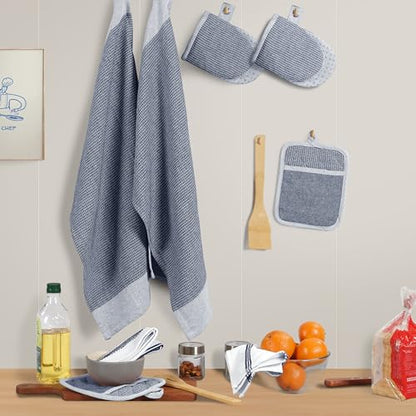 Casa Platino Mini Oven Mitts Set, 8-Piece – 500°F Heat Resistant Silicone Oven Mitt, Potholders for Kitchens, 2 Kitchen Towels & 2 Dish Cloths – Non-Slip & Durable – Indigo - color: 09: Oven Mitts - Indigo, size: Oven Mitt Set - 8 Pack