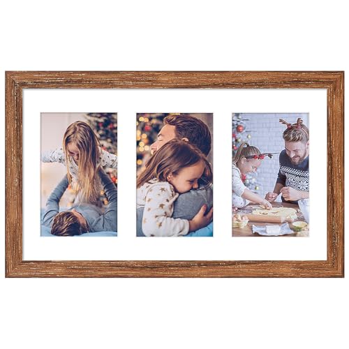 8x14 Collage Frame with 3 Openings 4X6 Pictures, Multiple Picture Frame with Mat, Wall or Tabletop Decor, Carbonized Brown Wood Grain (1 Pack) - color: Carbonized Brown, size: 8x14-(3 open4x6)-1P