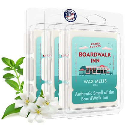 Boardwalk Inn – Theme Park Resort Inspired Luxury Hotel Candle Wax Melts – Bergamot Thyme Chrysanthemum Jasmine White Tea Wax Cubes – Birthday Gifts for Women, Sister, Hostess (3 Pack)