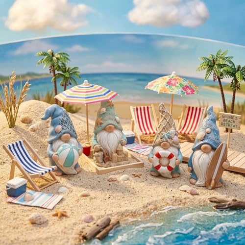 Honoson 12 Pcs Summer Beach Gnomes Figurines Ocean Nautical Themes Mini Resin Figurines Summer Elves Decor Beach Decorations for Birthday Office Home Party Table Living Room Decorations Gifts - style: Summer Gnomes