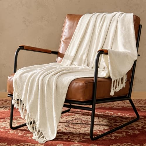 BEDELITE Soft Cozy Chenille Knit Throw Blanket with Tassel,Farmhouse Boho | ideal gift,fuzzy,fluffy,warm,for sofa or bed,room decor,breathable all season,lightweight,machine washable,50*60 cream - color: Cream, size: Throw(50"x60")