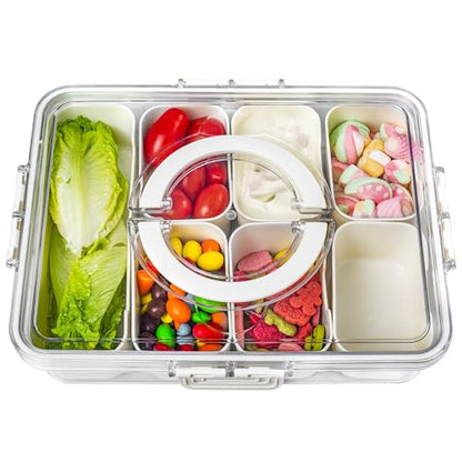 Bandesun Divided Serving Tray with Lid and Handle - Snackle Box Charcuterie Container for Portable Snack Platters - Ideal for Party and Entertaining - Clear Organizer for Candy, Fruits and Nuts - style: compartments Long 1pcs Small 6pcs
