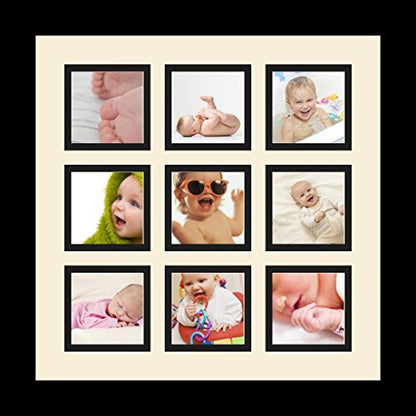 ArtToFrames Collage Photo Frame Single Mat with 9-3x3 Openings with Satin Black Frame and Black mat. - color: 9 - 3x3 - (2146), size: Black