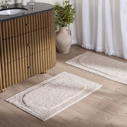 SAFAVIEH Plush Master Bath Collection – Zino White Textured Bath Mat Set of 2, 21" x 34", Cotton with Non-Slip Backing (PMB915A-2134-SET2) - color: White