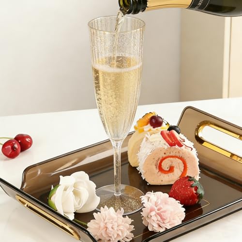 36 PCS Gold Glitter Plastic Champagne Flutes, 6 oz Disposable Wine Glasses, Reusable Cocktail Cups Party Supplies for Party Wedding Toasting Birthday Bridal Shower - color: Gold Glitter